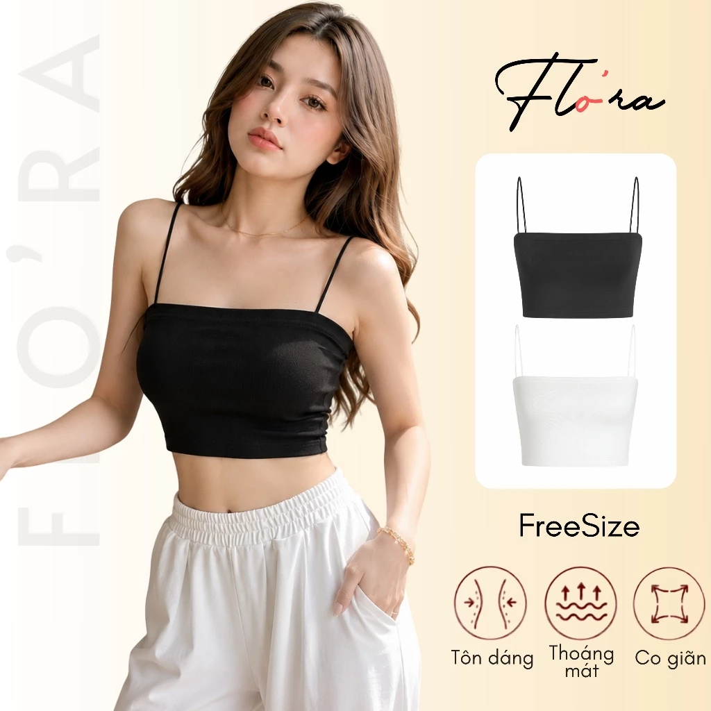 Áo Croptop HAI DÂY SỢI BÚN Chất Thun Gân CR15, Áo Thun Kiểu Sexy Dáng Ôm Nữ Đẹp Thời Trang Flo'ra