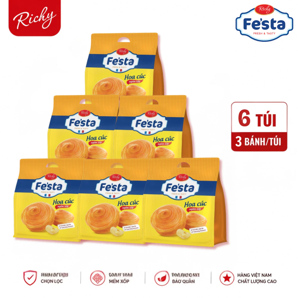 [SVIP]  Combo 6 Túi Bánh Mì Hoa Cúc Ngàn Lớp Fe'sta Richy - HSD 30 ngày [3 bánh/túi]