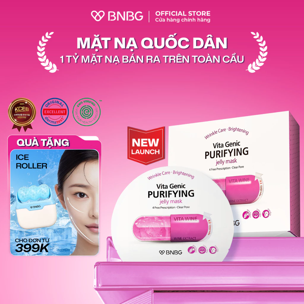 Combo 10 Mặt Nạ Tinh Chất Rượu Nho Giúp Cải Thiện Kết Cấu Da BNBG VITA GENIC PURIFYING JELLY MASK 30mlx10