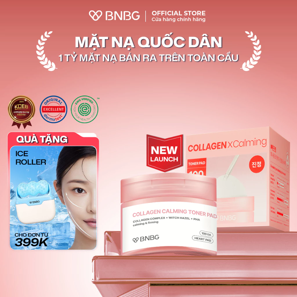 TONER PAD Hỗ Trợ Cải Thiện Đàn Hồi Và Săn Chắc Da BNBG COLLAGEN CALMING TONER PAD 140ml (live)