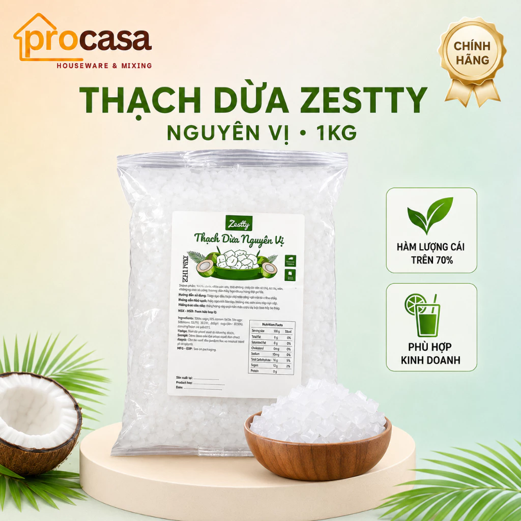 Thạch Dừa ZESTTY 1kg - Hạt nhỏ dùng được ống hút - Nguyên Vị Làm Topping, Nguyên Liệu Pha Chế, Đồ Ăn Vặt
