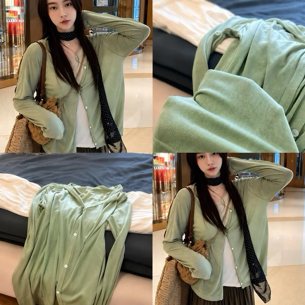Áo Khoác Cardigan Mỏng Dài Tay Phối Đồ Xinh_A59