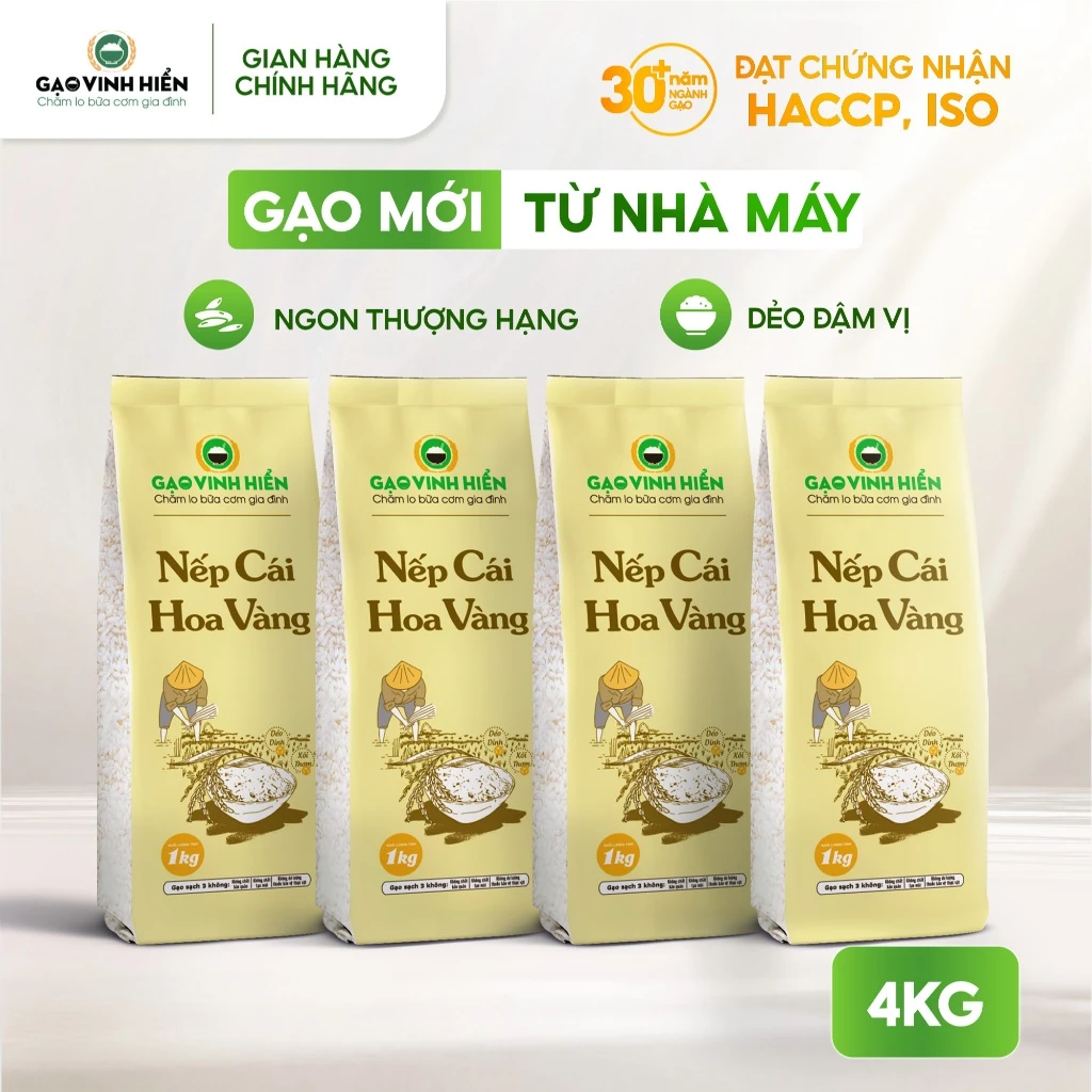 [4KG SIÊU RẺ][Nếp Bắc] Combo 4 túi Nếp Cái Hoa Vàng Vinh Hiển -  Dẻo nhiều, thơm ngon, nếp nấu xôi, nếp nấu chè