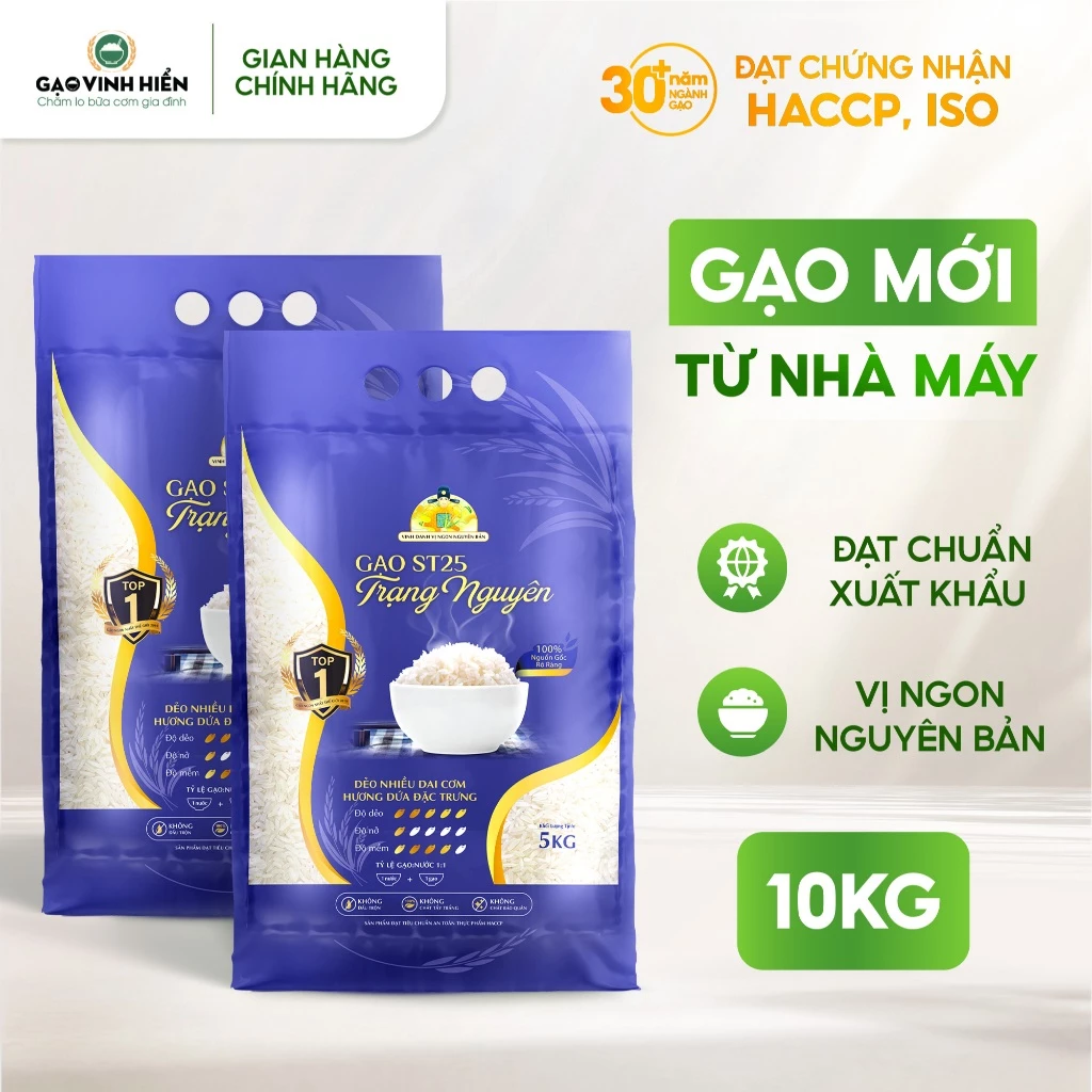 [Combo 2 Túi] Gạo ST25 Trạng Nguyên Vinh Hiển Túi 5KG– Dẻo mềm, thơm tự nhiên - Gạo nấu cho bé, gạo cho bé ăn dặm