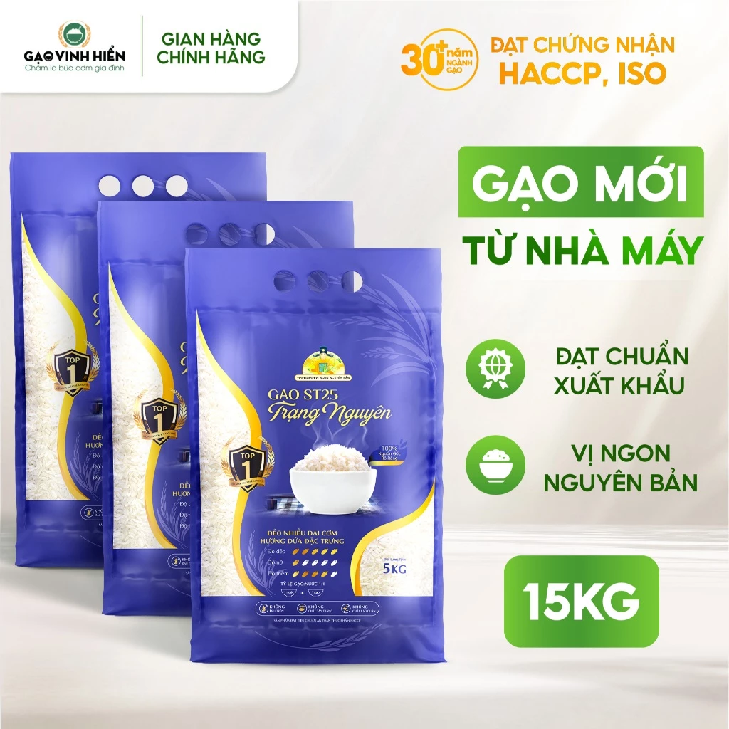 [Combo 3 Túi] Gạo ST25 Trạng Nguyên Vinh Hiển 5kg - Tiết kiệm, dẻo mềm, thơm lá dứa