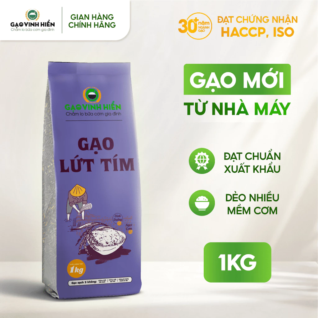 [Gạo Lứt] Gạo Lứt Tím Than Vinh Hiển Túi 1KG - Dẻo nhiều, healthy, eatclean, ngon cơm