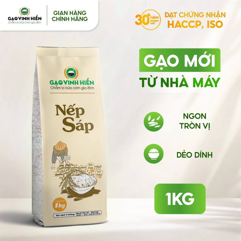 Nếp Sáp Vinh Hiển 1kg - Nếp thơm, dẻo dai vừa, mềm ngon