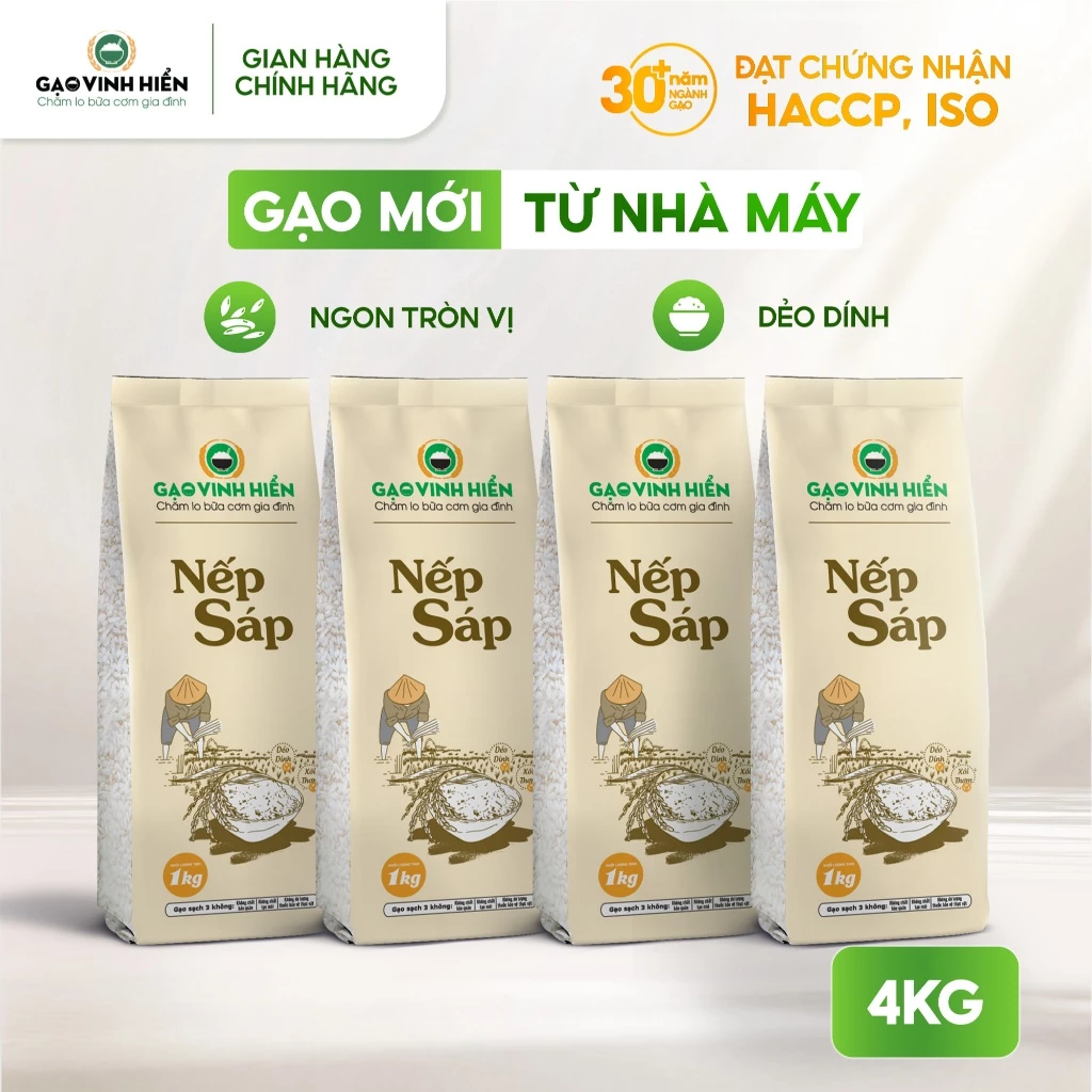[4KG SIÊU RẺ] Combo 4 Túi Nếp Sáp Vinh Hiển - Giá tốt, dẻo ngon, mềm xôi - Nếp nấu xôi, nấu chè, làm bánh
