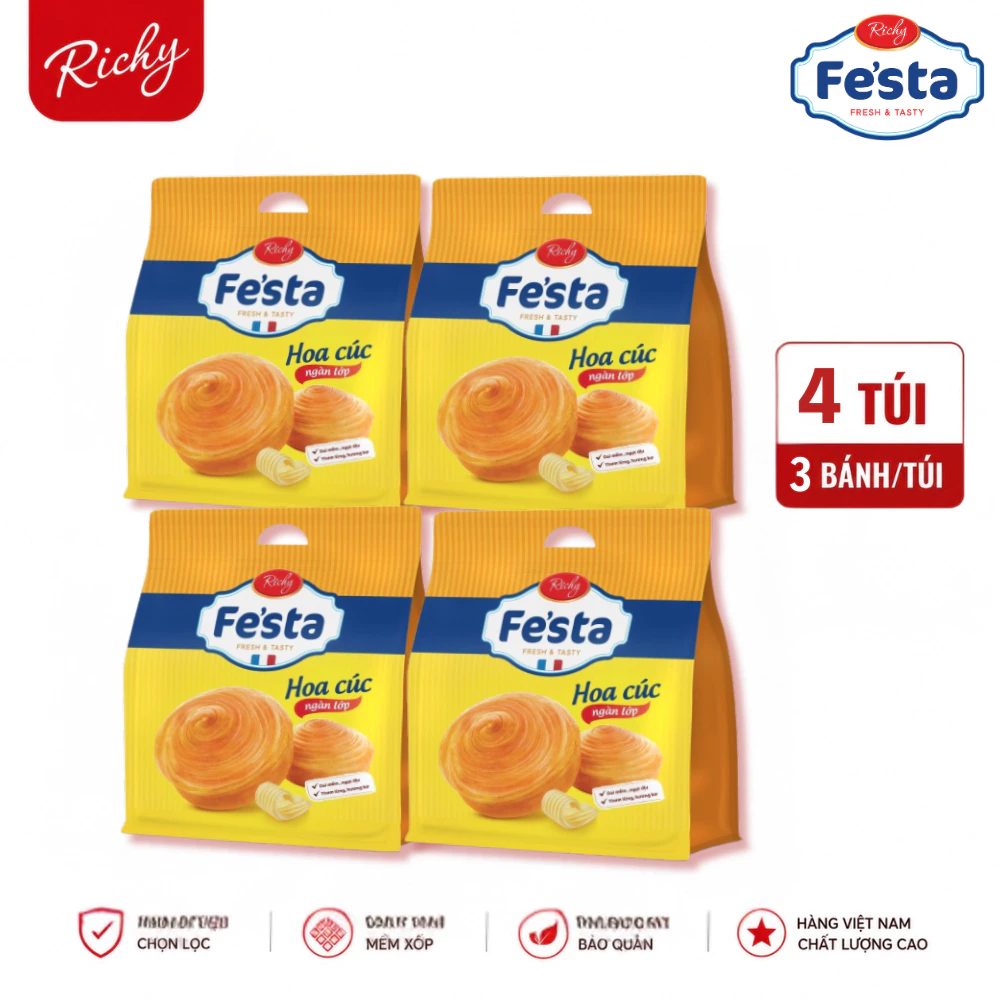 [SVIP] Combo 4 Túi Bánh Tươi Festa Hoa Cúc Ngàn Lớp Vị Nguyên Bản Bơ Trứng Sữa (3 bánh/túi) - HSD 35 ngày