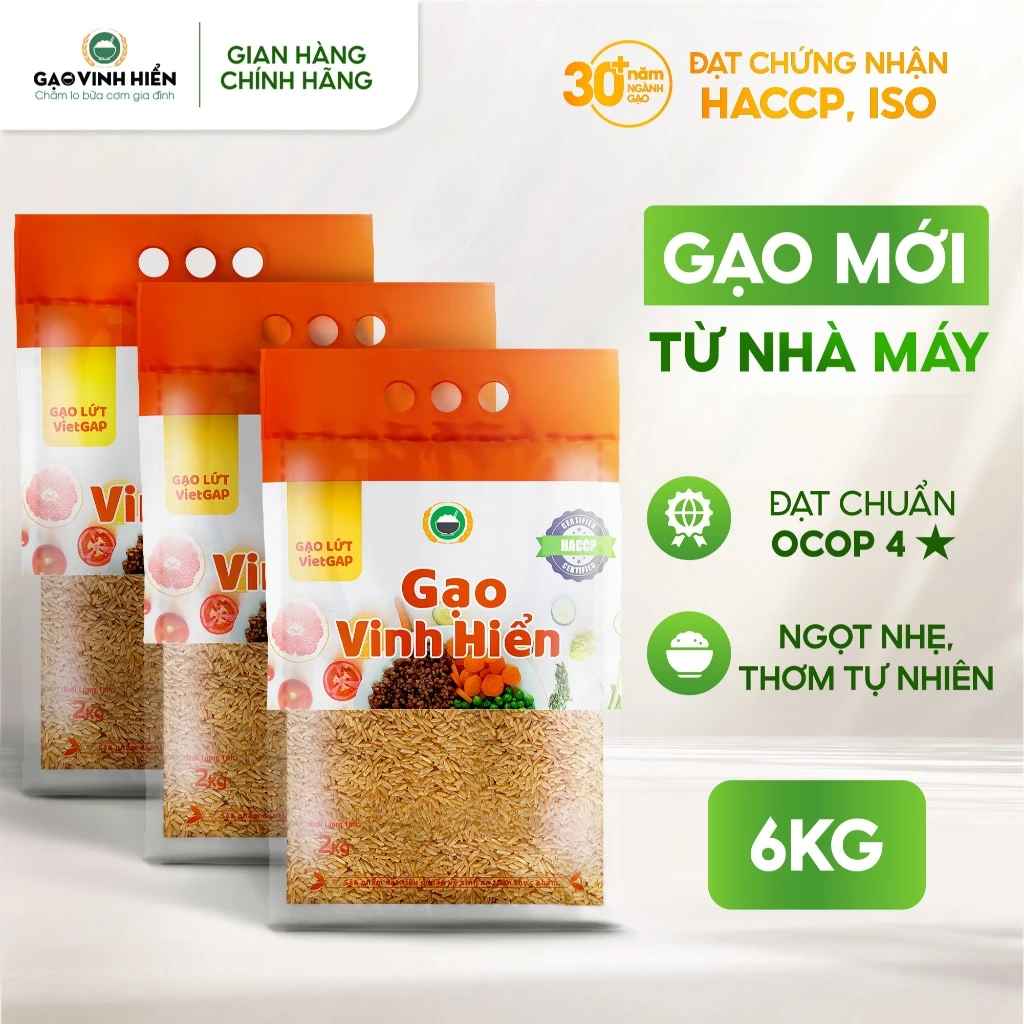 [6KG SIÊU RẺ] Combo 3 túi Gạo Lứt Trắng VietGAP Vinh Hiển - Mềm, dễ ăn - Mỗi túi 2KG, tổng cộng 6KG