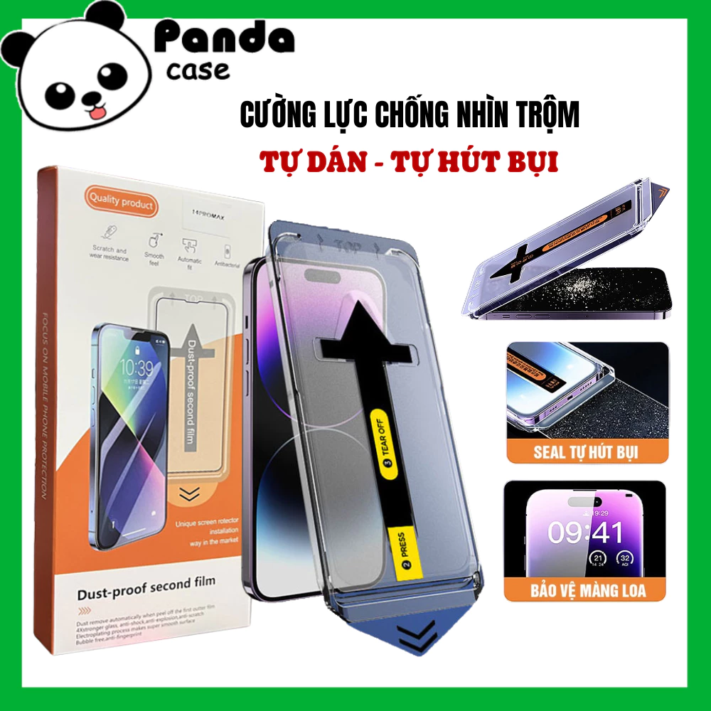 Kính Cường Lực iphone Tự Dán, Tự Hút Bụi Chống Nhìn Trộm CAO CẤP full màn Cho ip 7P/X/XS/XR/11/12/13/14/15/16/17/Pro/Max