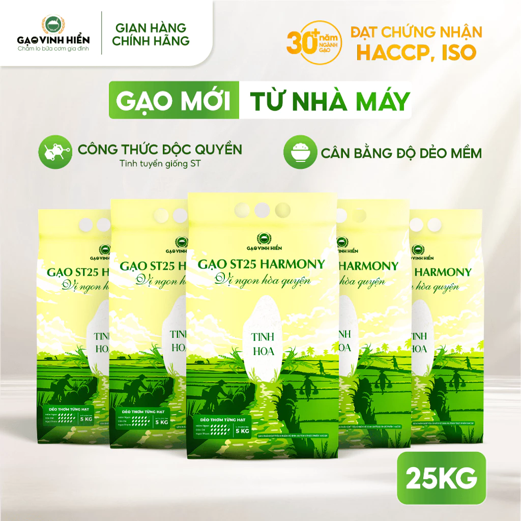 [SỈ 25KG] Combo 5 Túi Gạo ST25 Harmony Vinh Hiển - Dẻo mềm, thơm ngon, cao cấp - Vị ngon hòa quyện - Gạo nấu cho bé