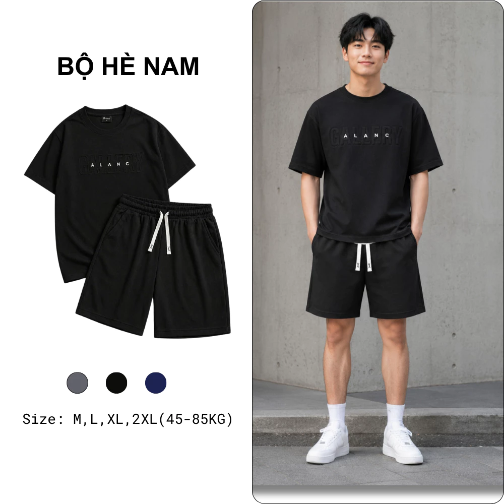 Bộ Hè Nam Tổ Ong Cao Cấp  Áo Thun  Quần Short 3 Màu Đen Xanh Navy Xám Ghi Vải Mát Co Giãn BHN93