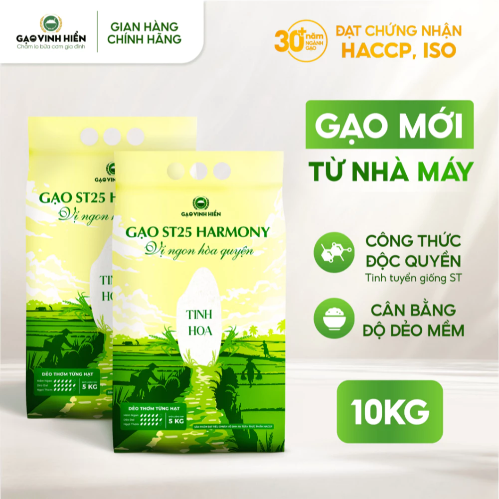 [Combo 2 Túi] Gạo ST25 Harmony Vinh Hiển 5KG - Dẻo mềm, thơm ngon, cao cấp - Vị ngon hòa quyện