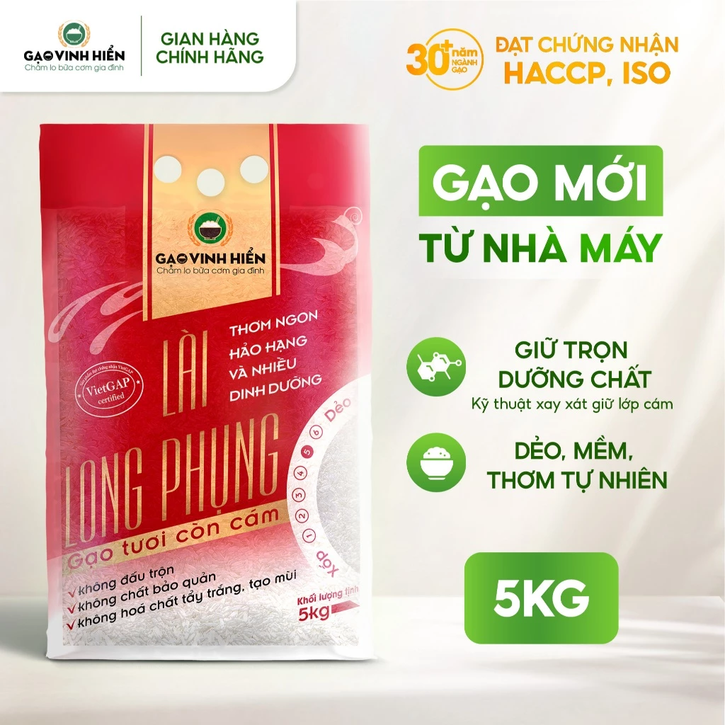 [Gạo ST21] Gạo Tươi Lài Long Phụng Vinh Hiển 5KG - Gạo còn cám dinh dưỡng, mềm ngon