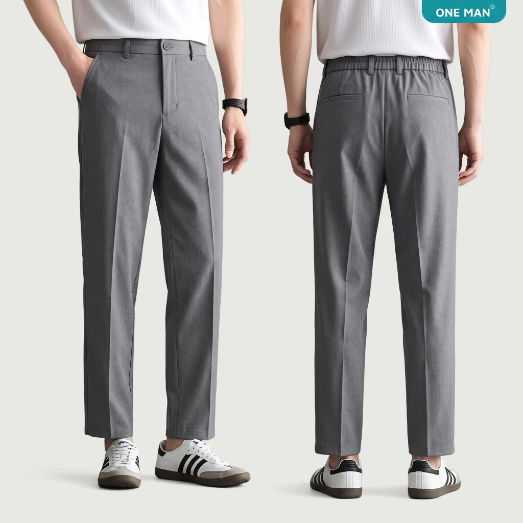 Quần dài tây nam cạp chun ONE MAN co giãn 2 chiều, lưng đai chun ẩn, slimfit đứng form, không nhăn thoáng mát BT003