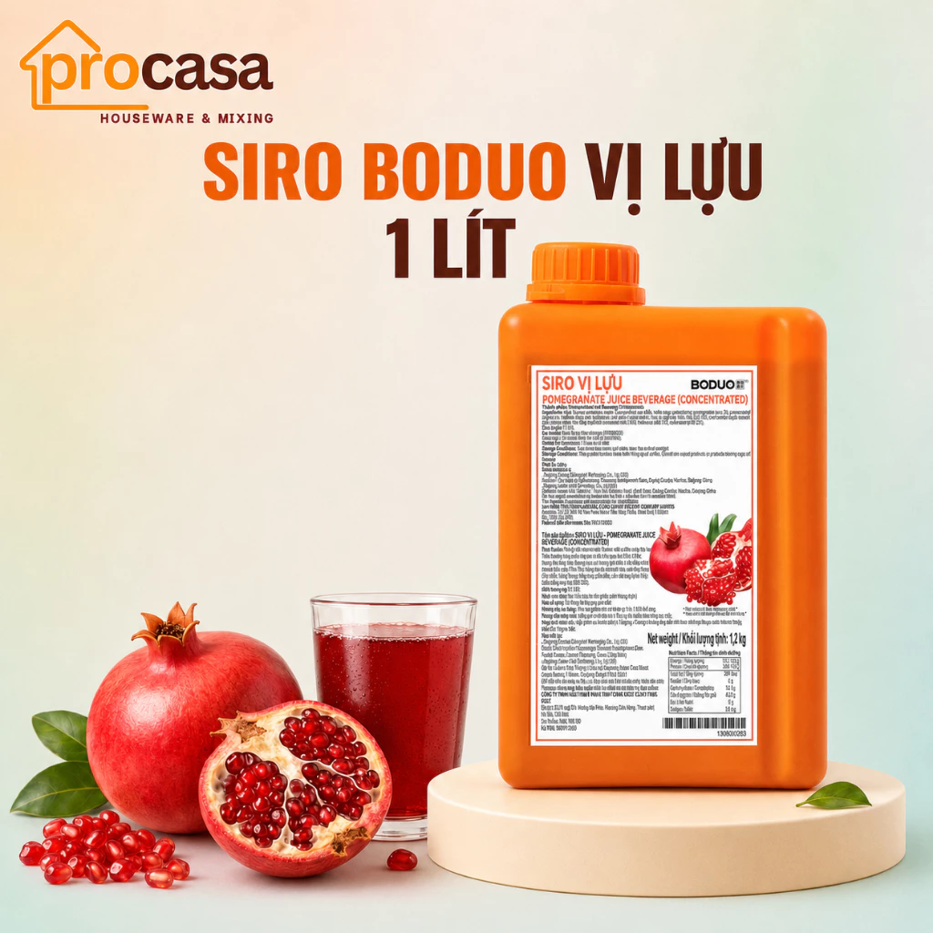 Siro vị lựu Boduo 1 lít (1kg) - Nguyên liệu pha chế chính hãng