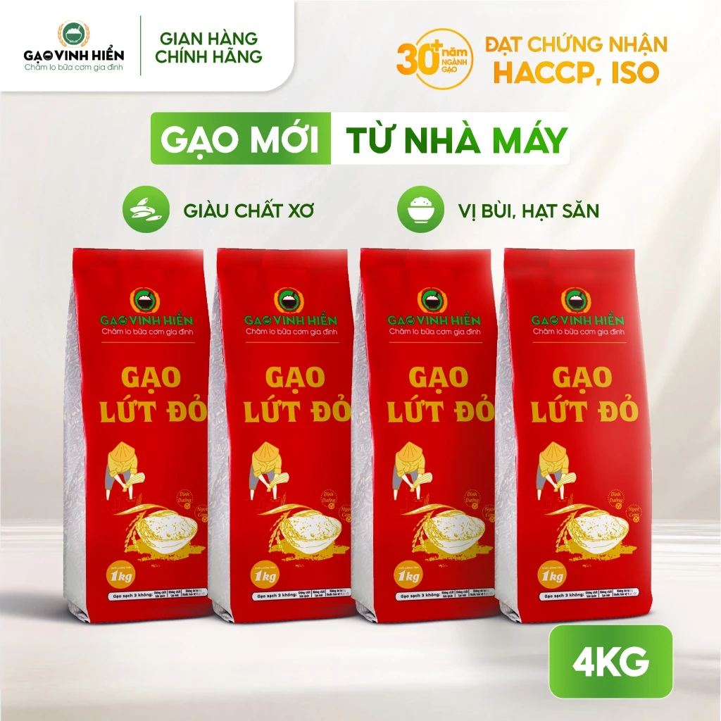 [4KG SIÊU RẺ] Combo 4 túi Gạo Lứt Đỏ Vinh Hiển - Tiết kiệm, dẻo mềm, dễ ăn