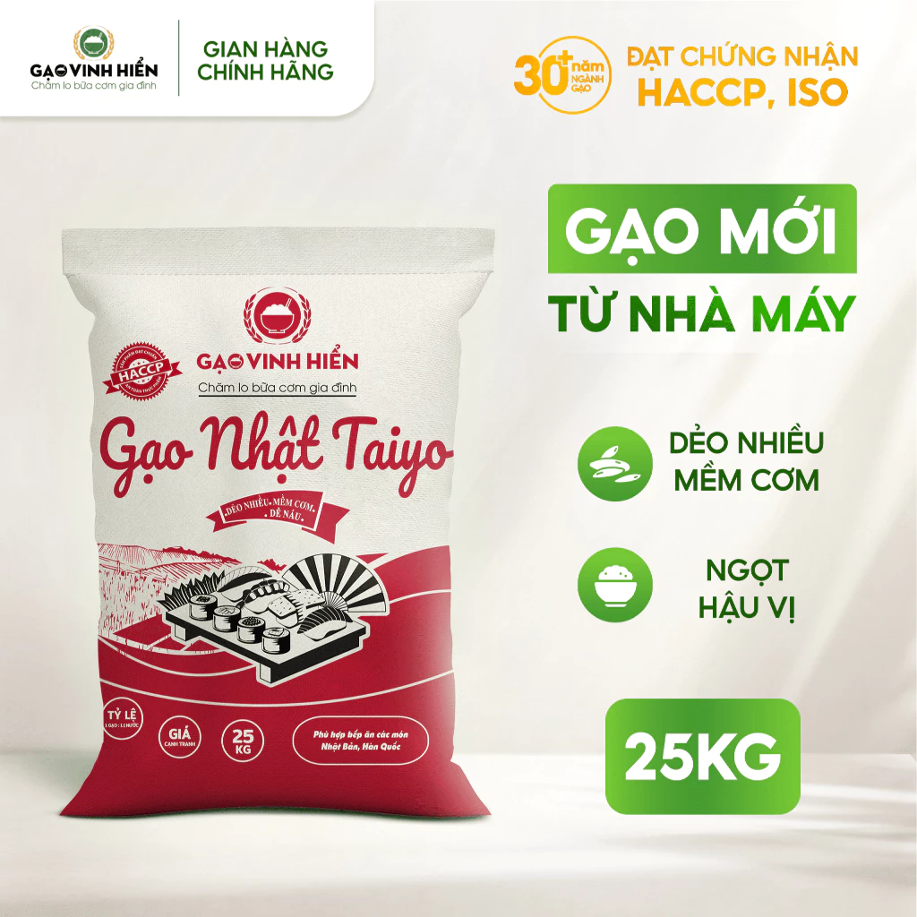 [Gạo Japonica] Gạo Nhật Taiyo Vinh Hiển 25KG - Siêu dẻo, cao cấp - Gạo cho nhà hàng, khách sạn