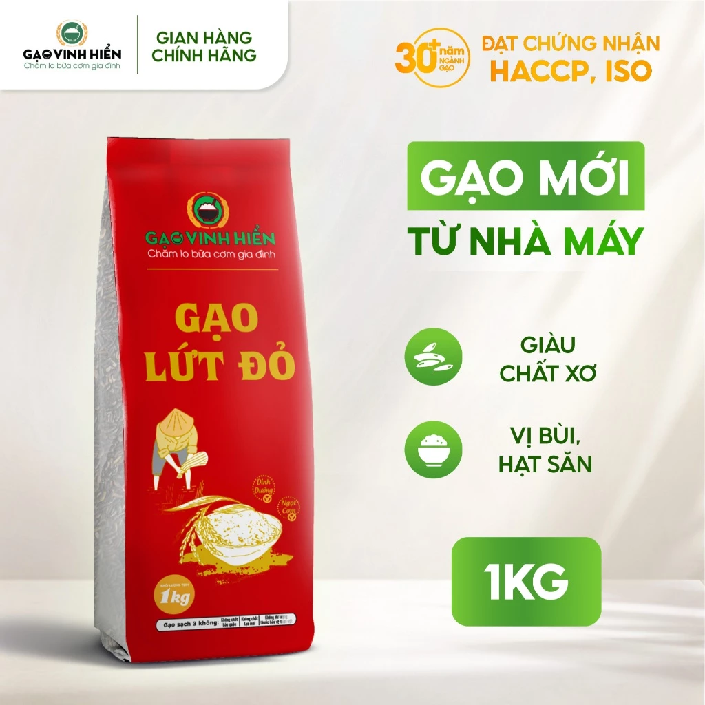 Gạo Lứt Đỏ Vinh Hiển Túi 1KG - Mềm cơm, dễ ăn, healthy, eatclean