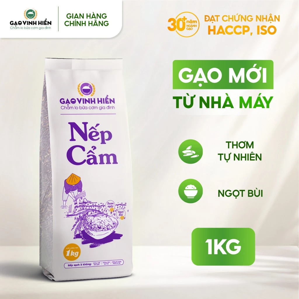 Nếp Cẩm Vinh Hiển 1KG - Dẻo mềm, ngọt bùi, thơm ngon, nếp cẩm làm sữa chua