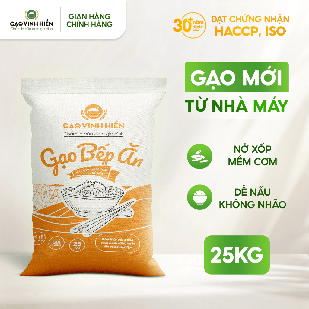 Gạo Bếp Ăn 25KG Vinh Hiển - Nở xốp, lợi cơm, tơi cơm - Gạo cơm chiên, gạo suất ăn công nghiệp, gạo căn tin