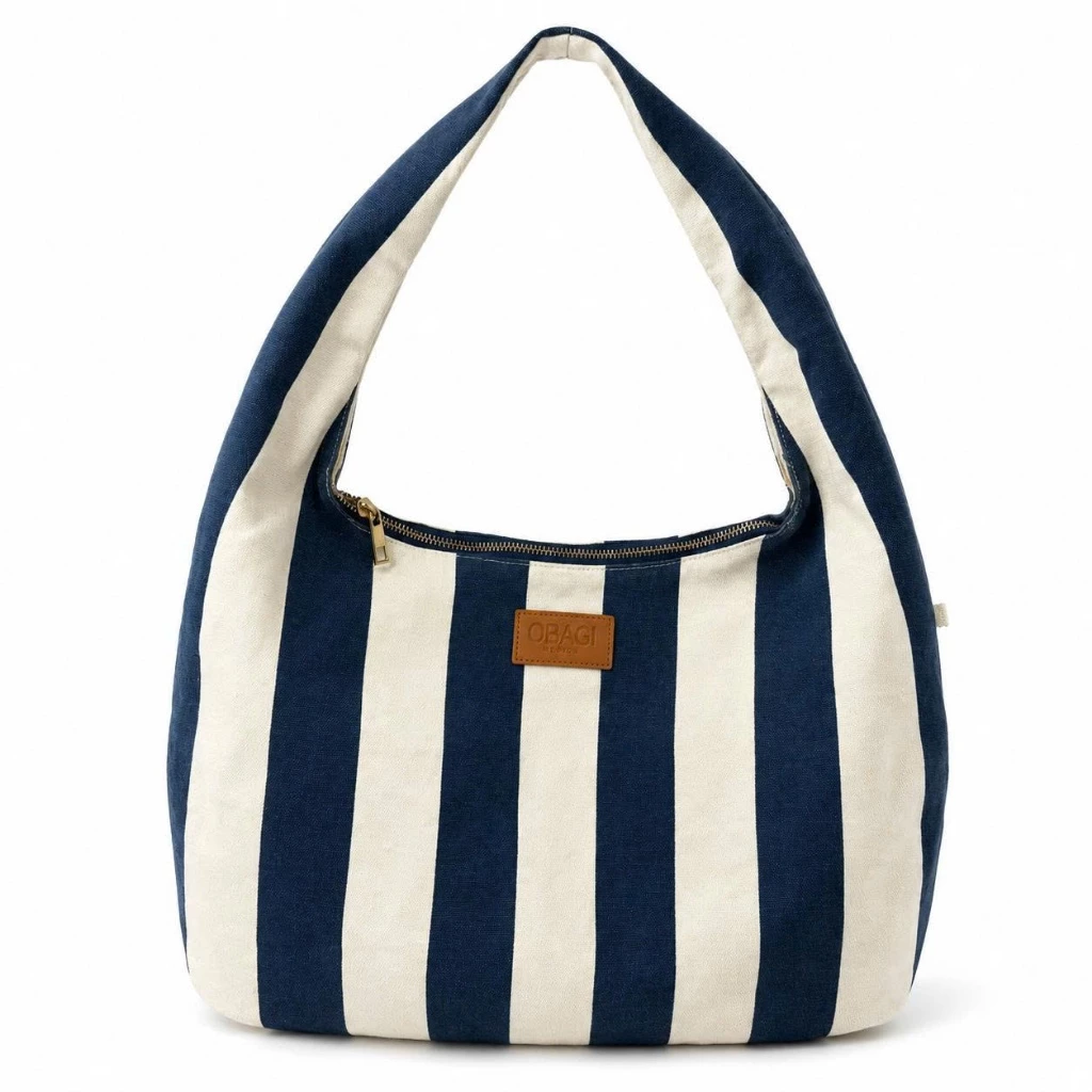 [Hàng tặng không bán] - Túi xách Hobo Canvas Kẻ Sọc -Xanh Navy