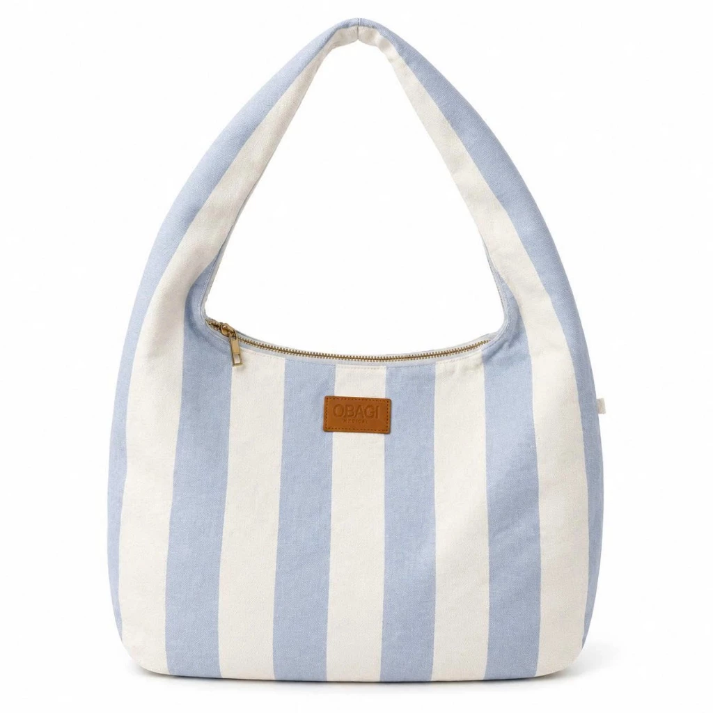 [Hàng tặng không bán] - Túi xách Hobo Canvas Kẻ Sọc -Xanh Pastel