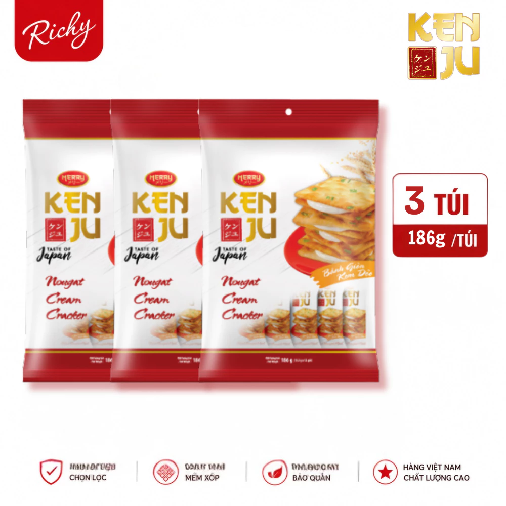 [SVIP] Combo 3 Túi Bánh Richy Kenju Kem Dẻo 186gr Nhân Nougat Hành Kéo Sợi Bánh Kẹo Ăn Vặt