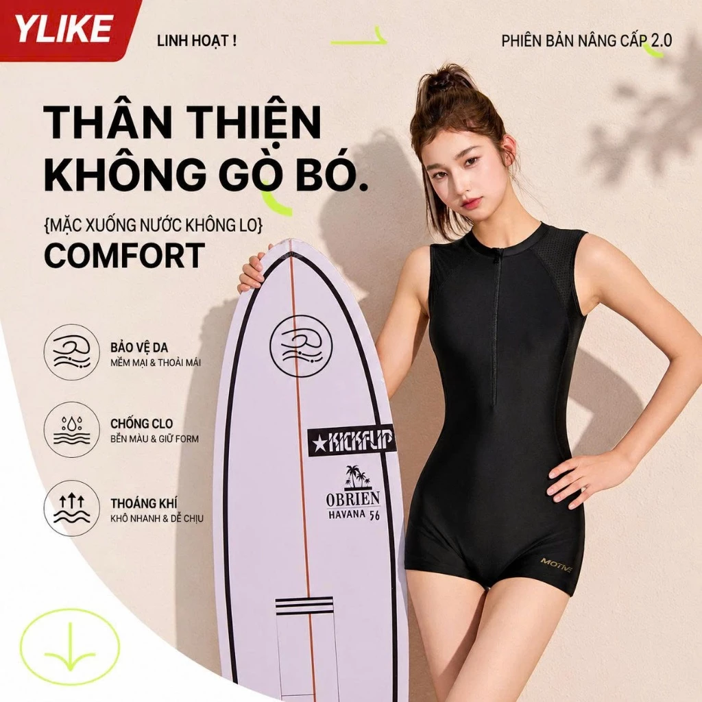 Đồ bơi nữ liền thân 1 mảnh YUKE YY1973, co giãn, thoáng khí, nhanh khô, nhập khẩu chính hãng