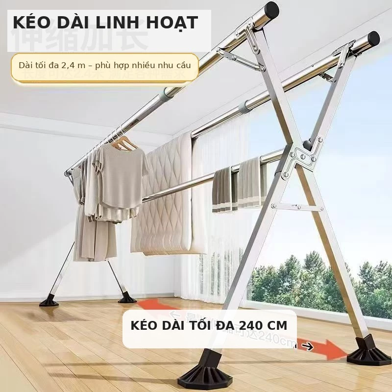 Giá treo quần áo bằng thép không gỉ có thể điều chỉnh.