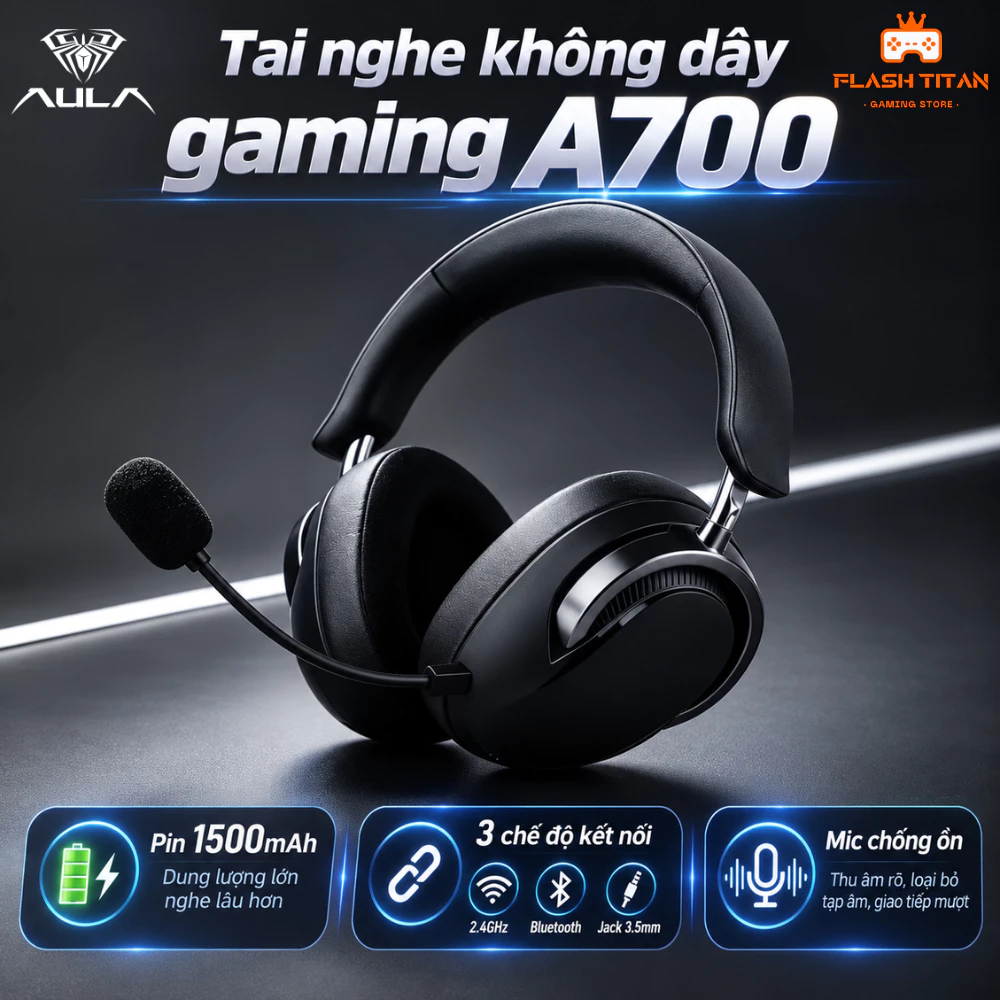 Tai nghe Gaming AULA A700 Không Dây - Hỗ Trợ App Tùy Chỉnh - Mic chống ồn, Nghe Rõ Tiếng Bước Chân, Dùng chơi Game FPS