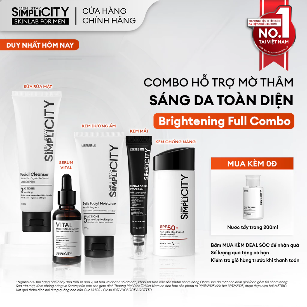 Combo Brightening Full Combo dưỡng trắng mờ thâm sáng da toàn diện dành cho nam Men Stay Simplicity