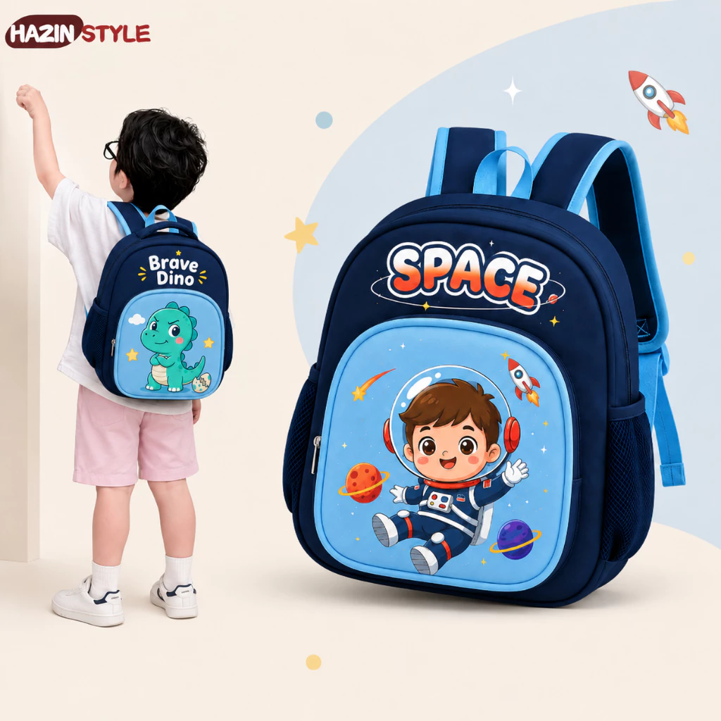 Balo bé trai bé gái 1-5 tuổi đi học mầm non mẫu giáo nhẹ, chống thấm nước in hình Khủng Long, Phi Hành Gia, Thỏ Bunny