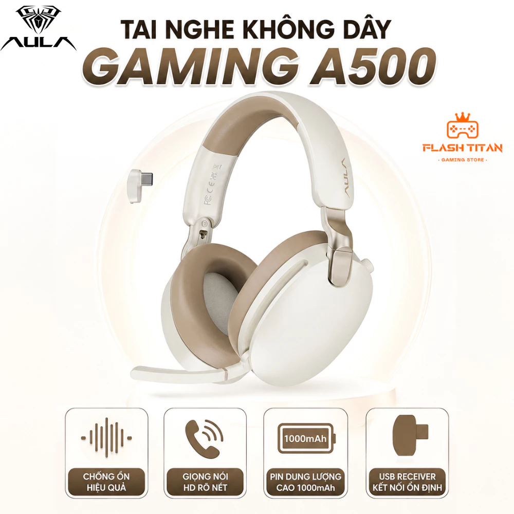 Tai nghe Gaming Không Dây AULA A500 - Hỗ Trợ App Tùy Chỉnh - Mic chống ồn, Nghe Rõ Tiếng Bước Chân, Dùng chơi Game FPS