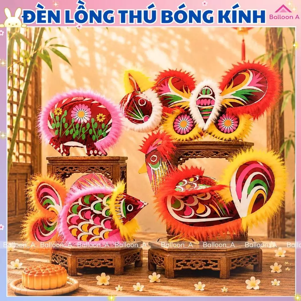 Đèn Lồng Thú Bóng Kính Lớn 40cm Nhiều Mẫu Lựa Chọn Trang Trí Lễ Hội Trung Thu Trường Học Quà Tặng