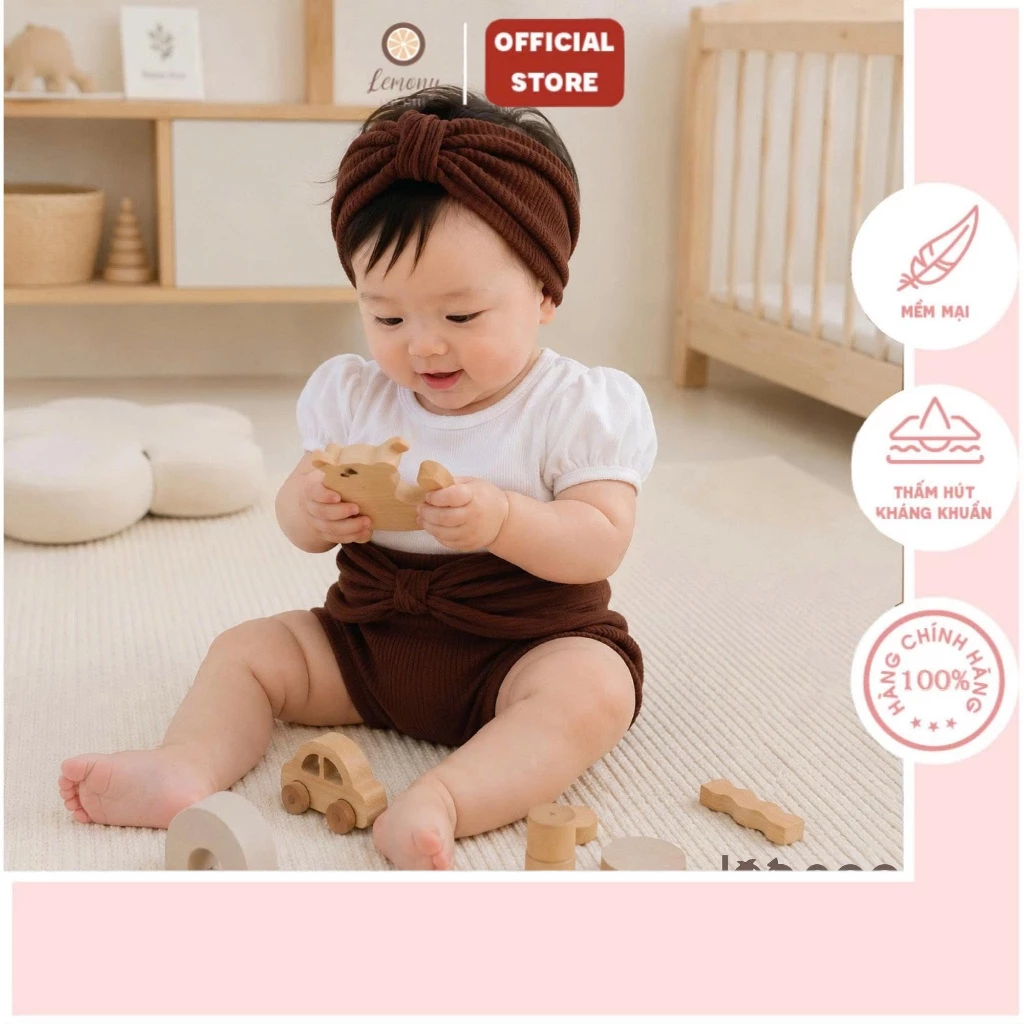Bộ Bé Gái 3 Món Áo Tay Phồng Quần Short Turban Nơ - Set Đồ Bé Gái Cotton Gân Mềm Mại 0-24 Tháng