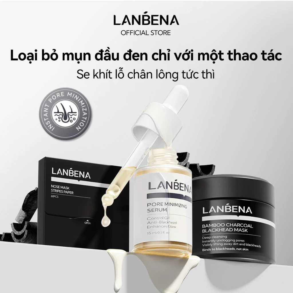 LANBENA Mặt nạ than tre lột mụn đầu đen+Tinh chất thu nhỏ lỗ chân lông (30g + 15ml) -làm sạch mụn đầu đen Serum Skincare