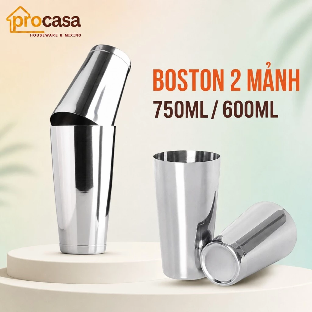 Boston - Shaker 2 mảnh - bình lắc inox 750/600ml - chuyên dụng cho pha chế - barista - bartender