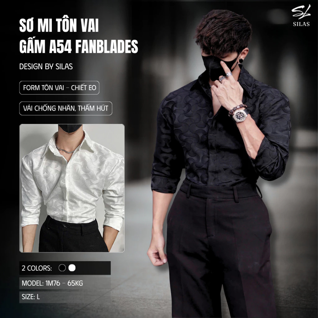 (Form Tôn Vai) Áo Sơ Mi SILAS A54 Tay Dài FanBlades Gấm Sóng Luxury Chất Gấm Form Đứng - ASL22