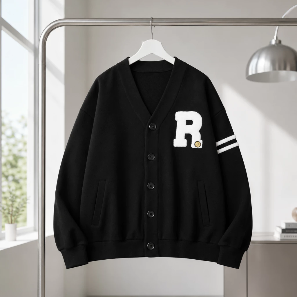 Áo Khoác Cardigan R VIỀN TAY Nam Nữ Vải Nỉ Bông Dày Dặn Form Rộng Unisex 3 Màu - TOMANO