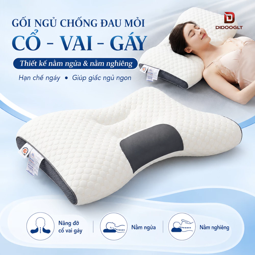 Gối ngủ công thái học 48x74cm chống đau mỏi cổ vai gáy hạn chế ngáy giúp giấc ngủ ngon Didooglt