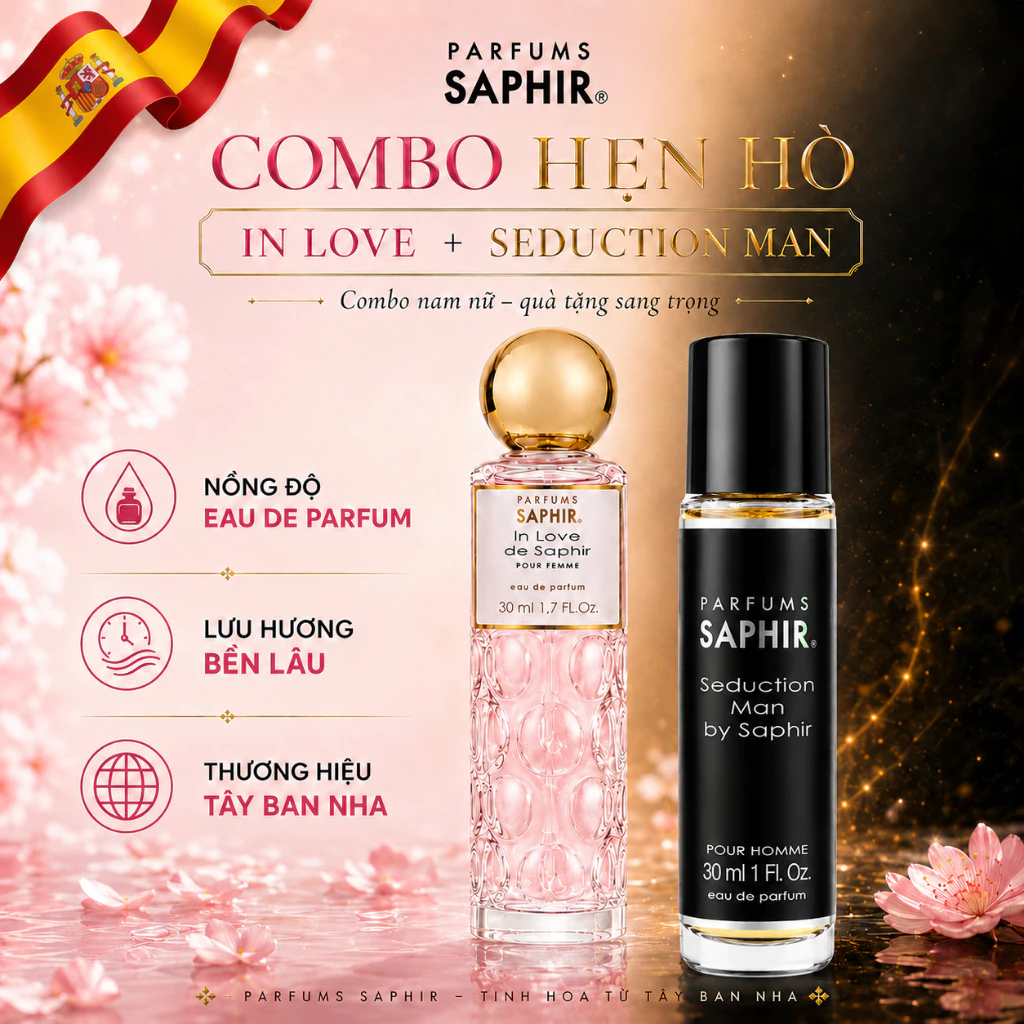 [MUA 1 TẶNG 5] Combo Nước Hoa Nam Nữ Saphir Cao Cấp Tây Ban Nha Lưu Hương 8 Tiếng Sử Dụng Hàng Ngày