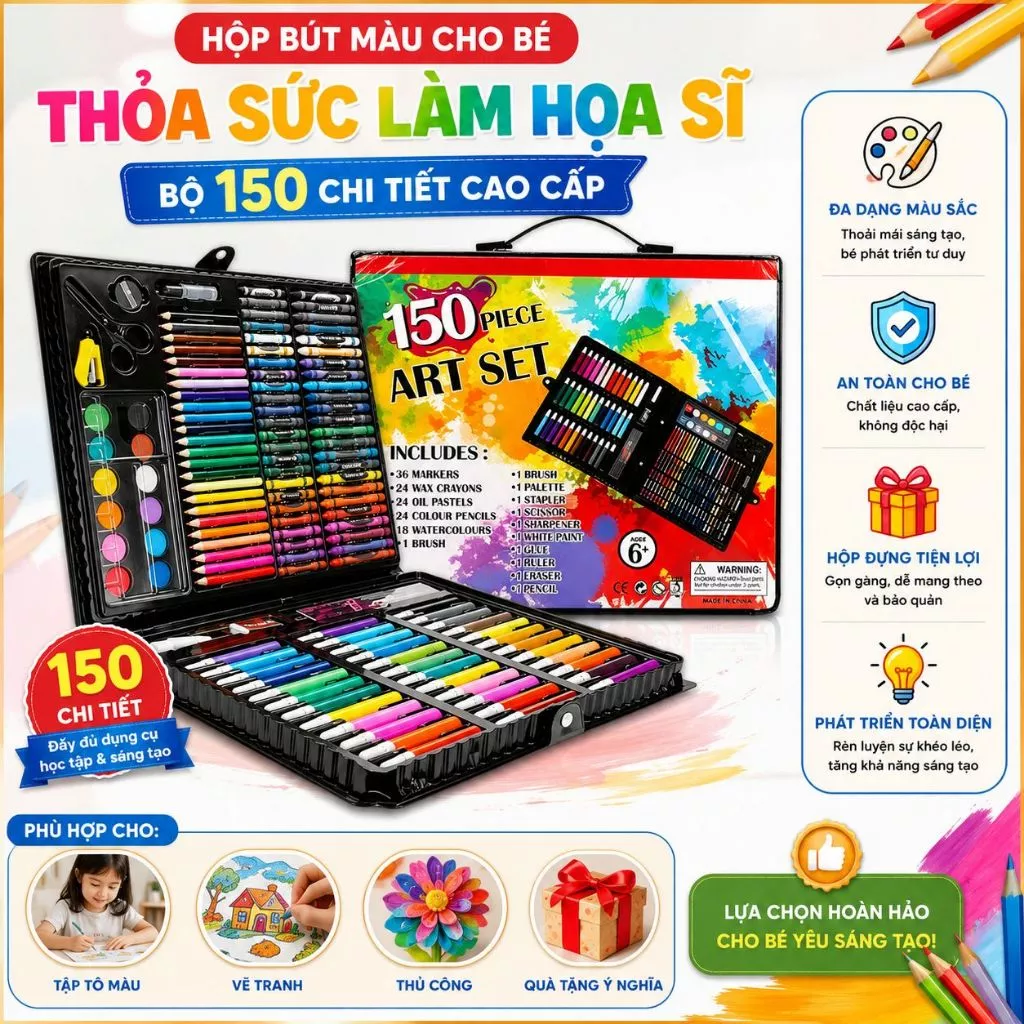 Hộp màu Đồ Chơi cho bé tập tô 150 chi tiết cao cấp