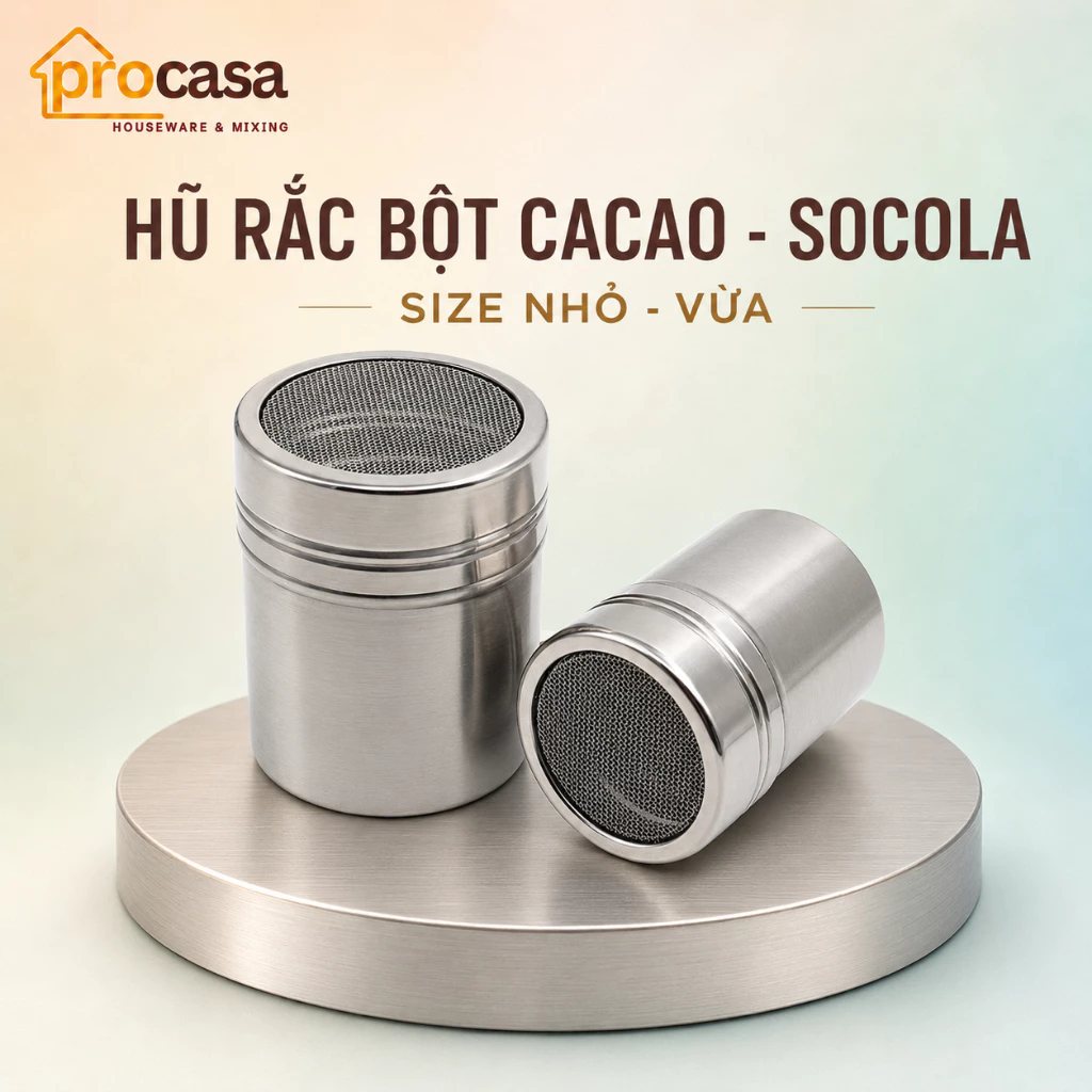 Hũ rắc bột cacao inox - lọ rắc socola - bột matcha - bột các loại