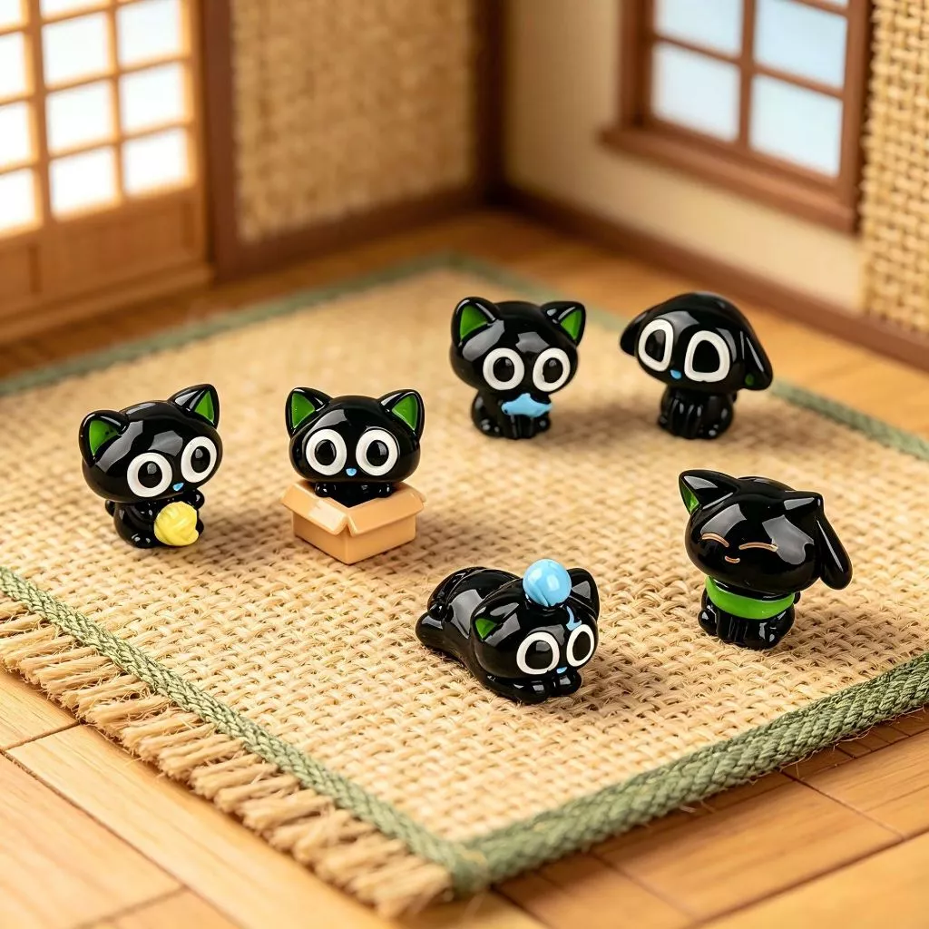 Bộ 6 Mô Hình Mèo Đen Tai Xanh Mini Cute Decor Bàn Làm Việc Trang Trí Kệ Sách Phòng Ngủ Quà Tặng