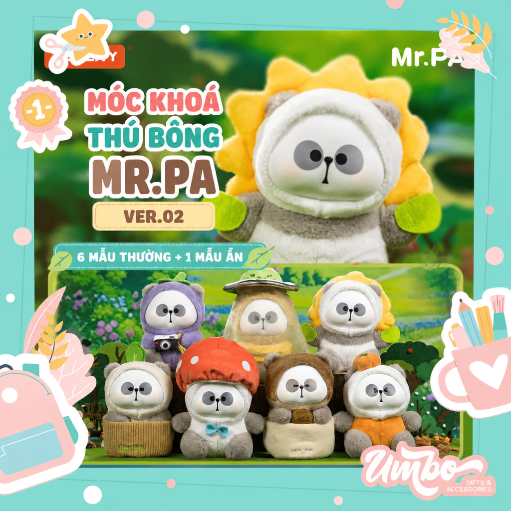 TOY CITY | MÔ HÌNH THÚ BÔNG MR.PA CHÍNH HÃNG TREO BALO, MÓC KHOÁ CUTE VER.02 (Đã khui)