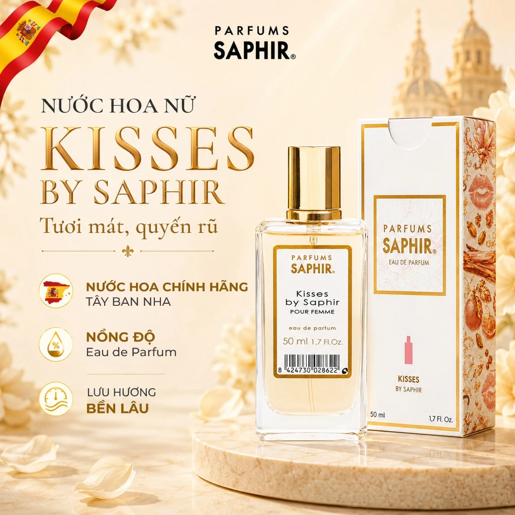 [CHÍNH HÃNG] Nước Hoa Nữ Parfums Saphir Kisses By Saphir Hương Thơm Huyền Bí Quyến Rũ Lưu Hương Bền Lâu 30ml/50ml