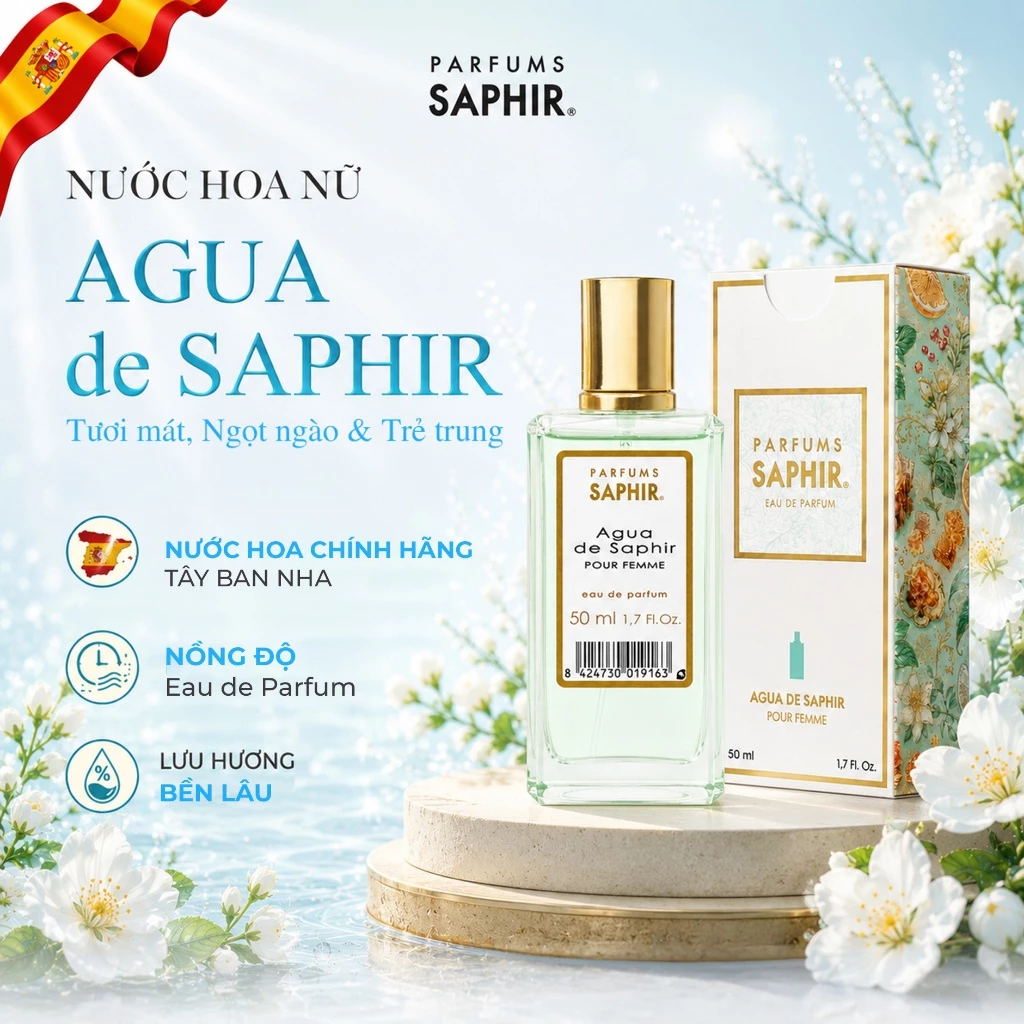 Nước Hoa Nữ Parfums Saphir Agua De Saphir Hương Trái Cây Trẻ Trung Tươi Mát Lưu Hương Bền Lâu 50ml