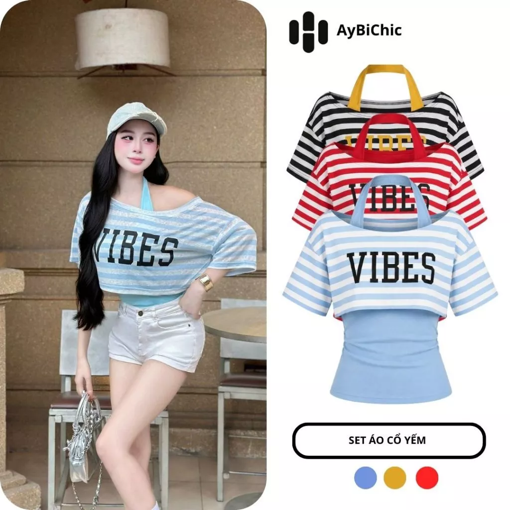 {VẢI TENCEL} Set Bộ 2 Món Áo Croptop Kèm Áo Cổ Yếm Vải Mới Siêu Thoáng Mát Dễ Mix Đồ AB 9852